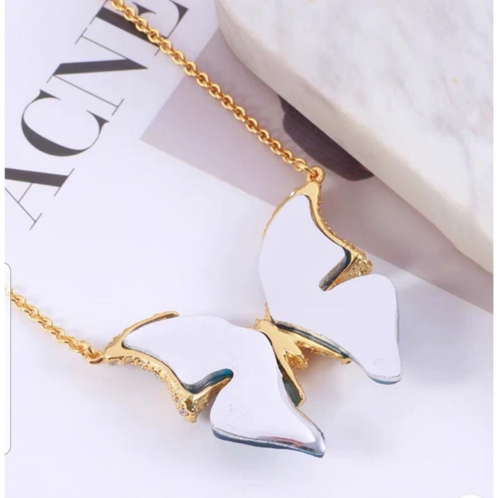 Alexis Bittar Blue and Gold Butterfly Pendant Necklace - Picture 3 of 6